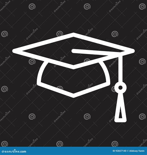 Square Academic Cap Graduation Hat Line Icon White Outline Sign