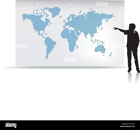 Man Pointing At A Map Of The World Stock Vector Image And Art Alamy