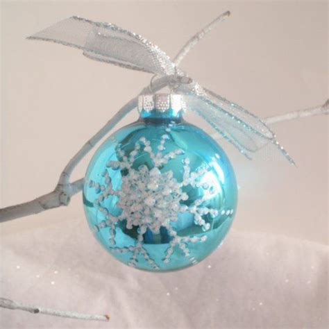 Turquoise Blue With Glittering Snowflakes Glass Holiday Ornament