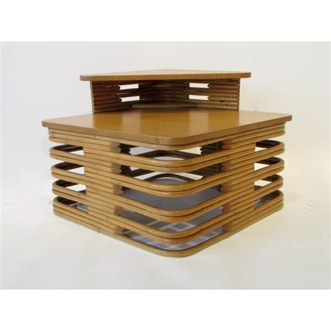 Tochiku Paul Frankl Style Stacked Bamboo Square Table With Removable