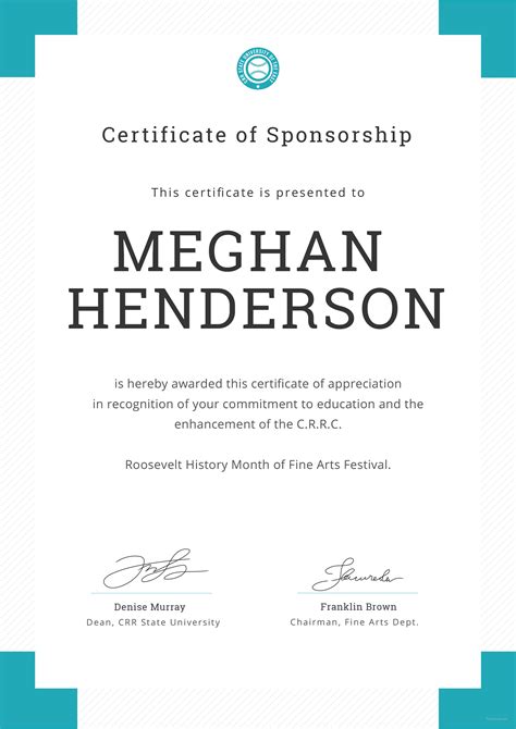 Free Sponsorship Appreciation Certificate Template In Adobe Photoshop