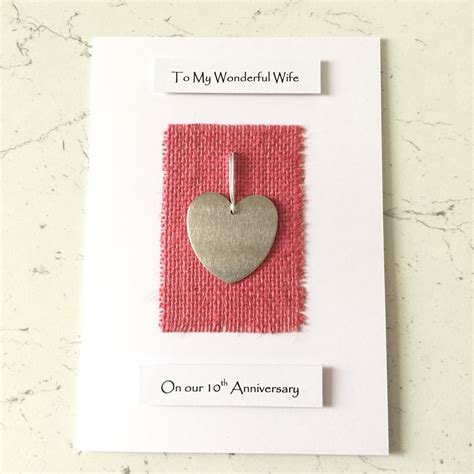 10th Wedding Anniversary Card Tin Anniversary Card Aluminium Heart Husband Wife Him Her Fancy