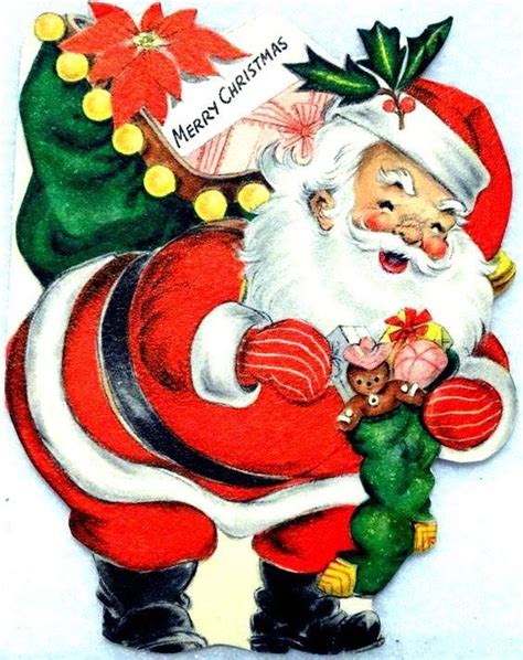 Merry Christmas Vintage Santa Retro Christmas Card Retro Santa Vintage Christmas Cards
