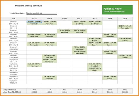 Monthly Staff Schedule Template Excel — Db