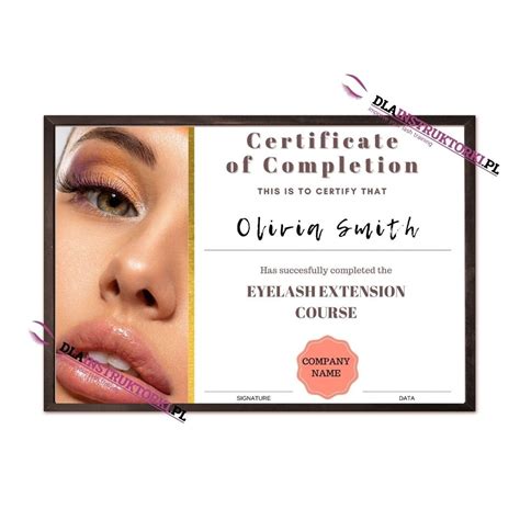 Certificate Of Completion Eyelash Extension Certyficate Etsy