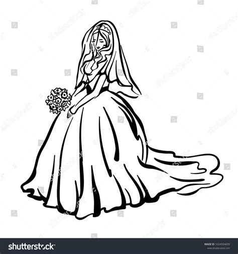 Beautiful Bride Wedding Dress Veil Stock Vector Royalty Free
