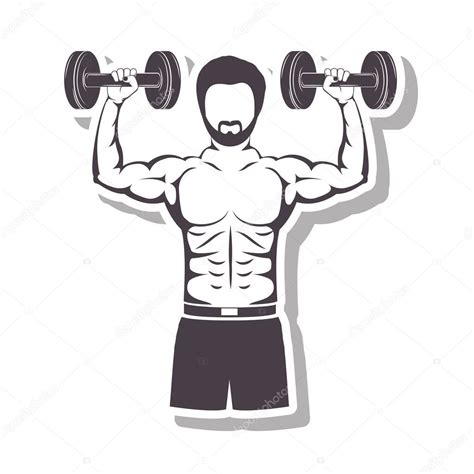 Silhouette In Relief A Muscle Man Lifting A Disc Weights Vector