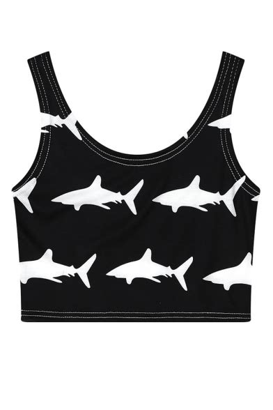 Shark Print Straps Scoop Neck Crop Tank