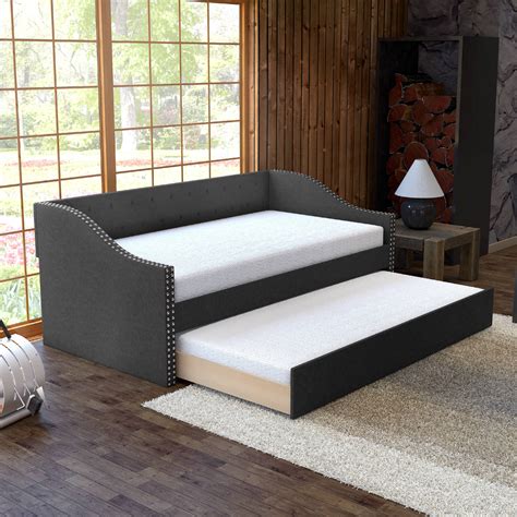 Premier Vermont Black Upholstered Tufted Daybed With Trundle Bed Twin