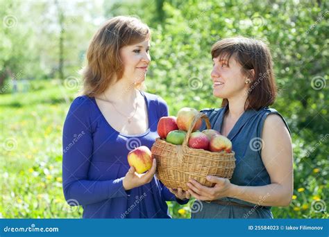 Girls With Apples In Garden Stock Image Image Of Health Outdoors