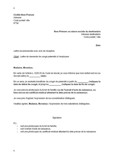 Lettre Demande Conge Parental D Education Modele De Lettre Type