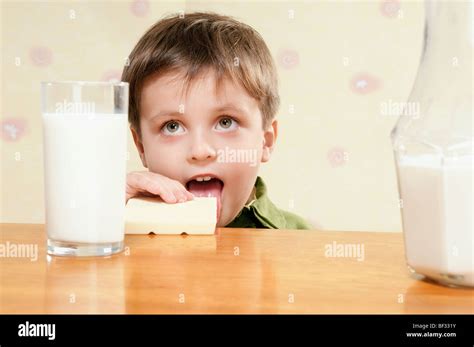 Close Up Of A Boy Eating Breakfast Stock Photo Alamy
