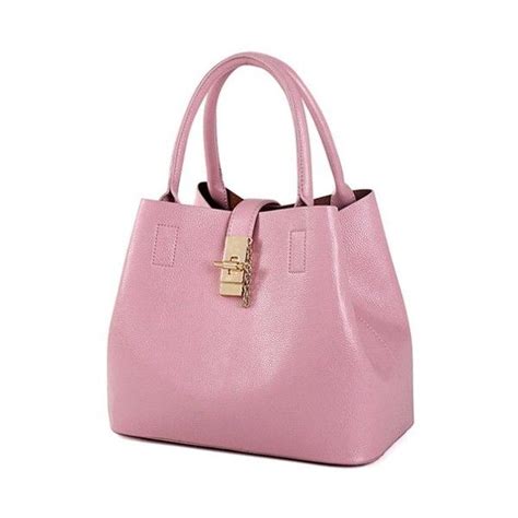 Metallic Hasp Solid Color Tote Bag Pink 33 Liked On Polyvore