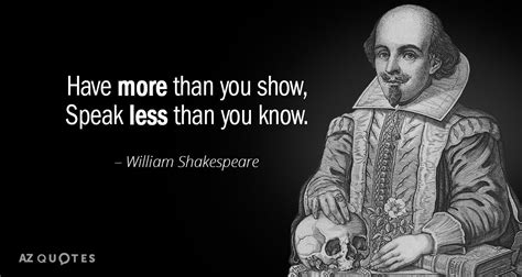 He is also the most famous playwright in the world. William Shakespeare quote: Have more than you show, Speak less than you know.