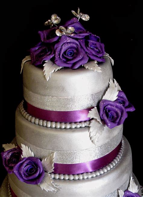 Sugarcraft By Soni Four Layer Wedding Cake Purple Roses And Silver Hue