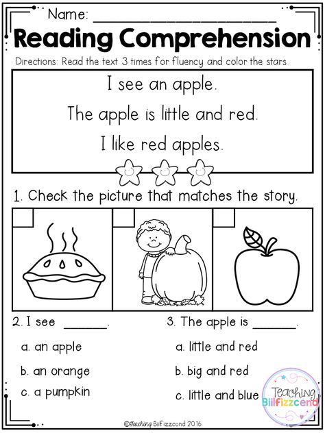 Kindergarten Reading Comprehension Fall Edition Reading