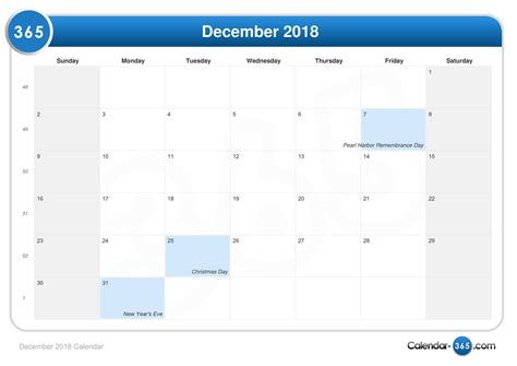 Blank, editable and easy to print. December 2018 Calendar