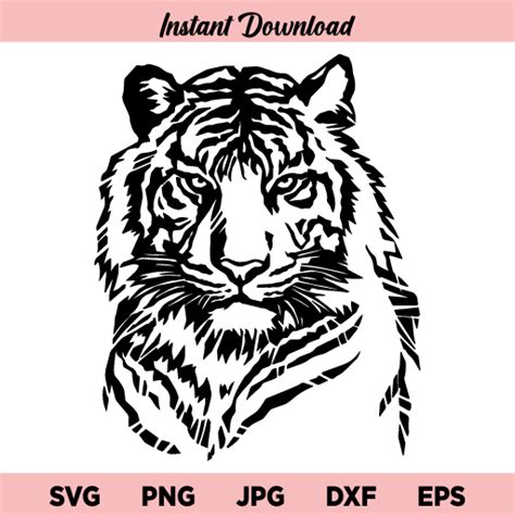 Tribal Tiger Head Cut File For Silhouette Tshirt Cameo Svg Png Dxf Eps