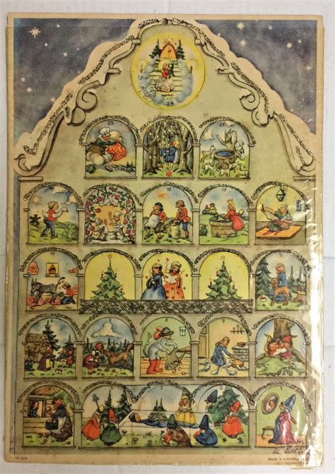 Vintage 1953 German Advent Calendar Christmas House With Glitter 10¾x14½ Vintage Christmas