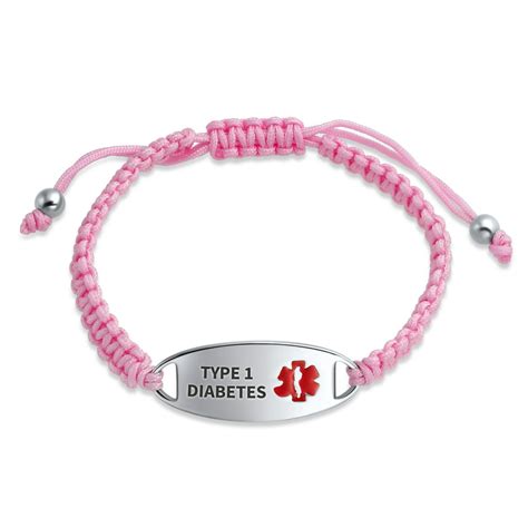 Type 1 Diabetes Identification Medical Alert Id Bracelet Pink Braided
