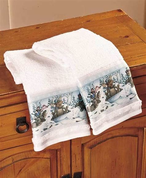 Back bay moose bath rug bed bath decor. Winter Fun Hand Towels Set of 2 Bear & Moose Humor ...