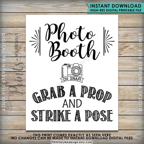 Photobooth Sign Grab A Prop And Strike A Pose Photo Booth Sign Selfie