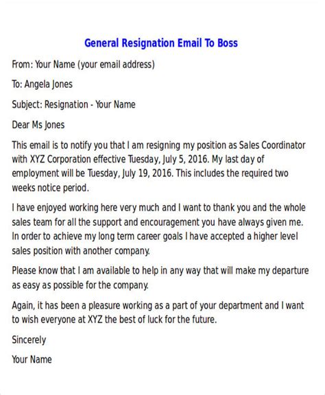 Best Subject For Resignation Letter Sample Resignation Letter