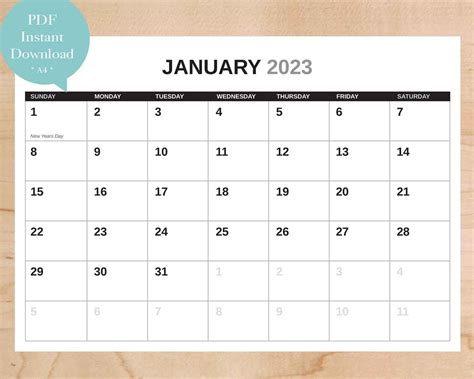 2023 Printable Calendar 13 Month Calendar 2023 Monthly Etsy Australia