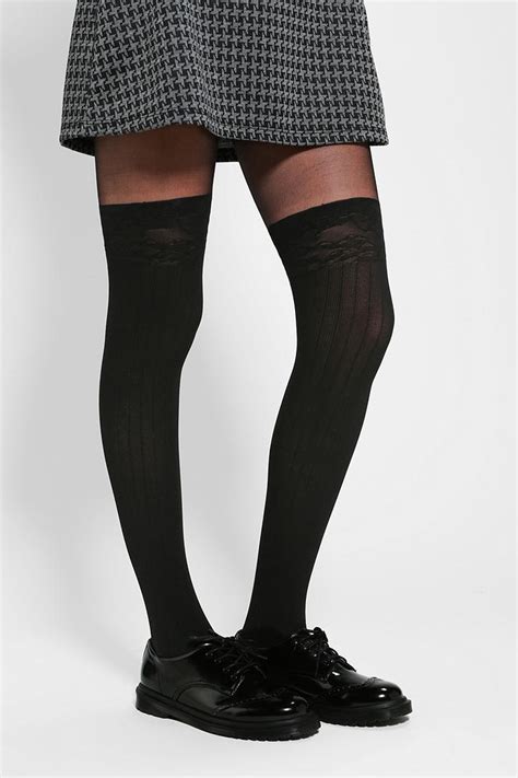 urban outfitters ribbed faux thigh high tight in black lyst