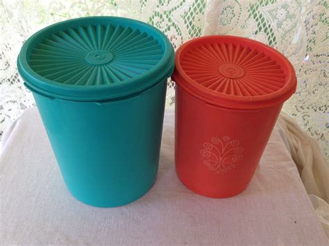 Tupperware Canister Set TWO Servalier Lids 1970s Turquoise Orange