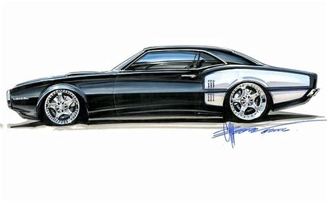 A Drawing Of A Black Car With Chrome Rims