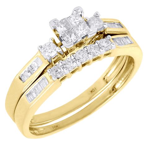 Jewelry For Less Ladies 10k Yellow Gold Diamond Engagement Ring Princess Wedding Band Bridal