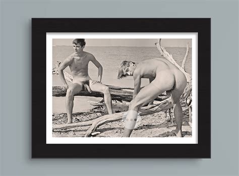 Vintage Male Nude Art Photo Print Handsome Naturist Men At The Beach
