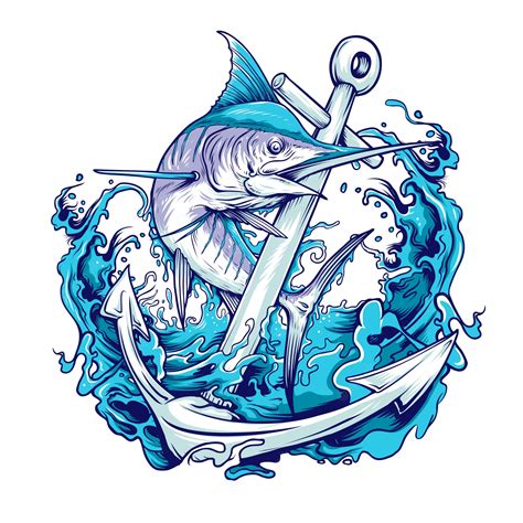Premium Vector Marlin Fish With Anchor Illustration