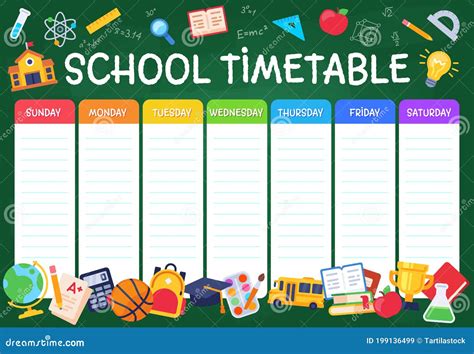 School Timetable Weekly Planner Schedule For Students Pupils With