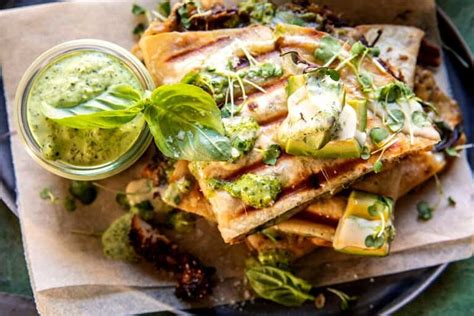 Black Pepper Chicken And Bacon Quesadillas With Avocado Basil Ranch