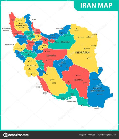 Detailed Map Iran Regions States Cities Capital Administrative Division — Stock Vector © Panya