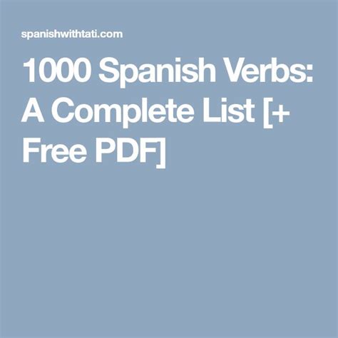 1000 Spanish Verbs A Complete List Free PDF Spanish Verbs Verb