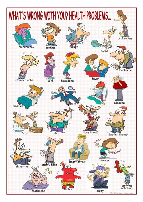 Health, illness, sickness, injuries, aches and pains. What's Wrong with You? (Health Problems Picture Dictionary ...