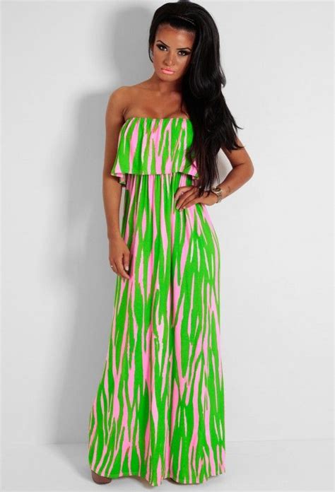 Fizzy Green And Pink Strapless Overlay Maxi Dress Pink Boutique