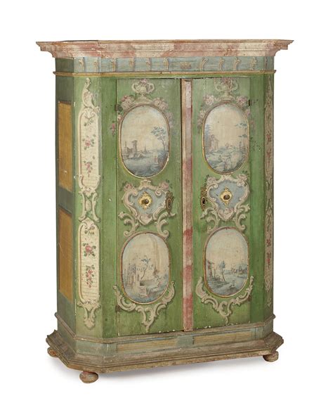 A Tyrolean Polychrome Decorated Pine Armoire 18th19th Century