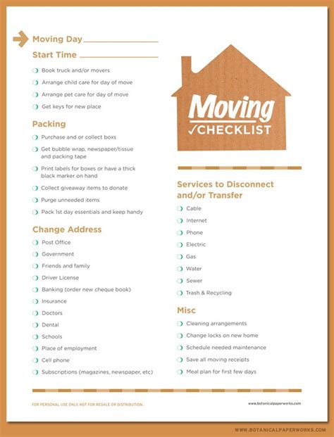Printable Moving Out Of State Checklist