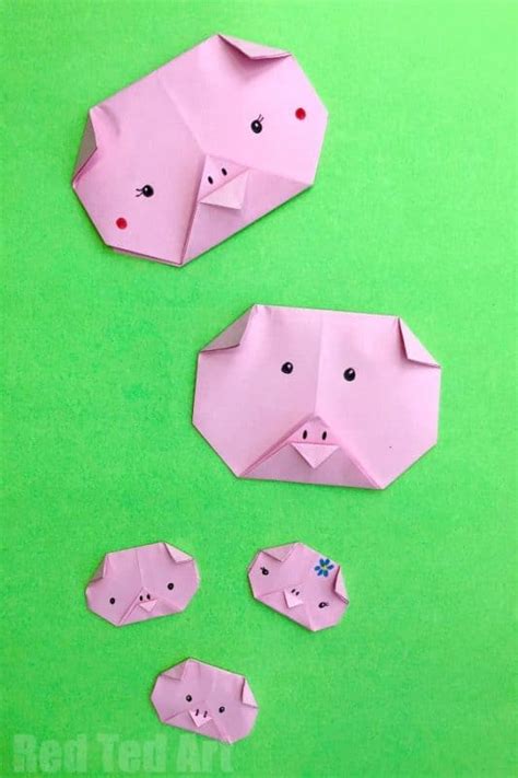 Easy Origami Pig Face Red Ted Art Kids Crafts