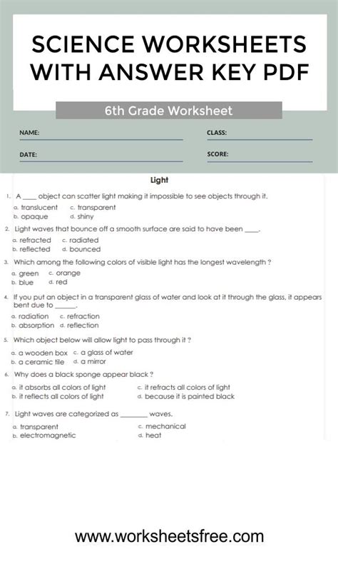 6th Grade Science Worksheets With Answer Key Worksheet Answers