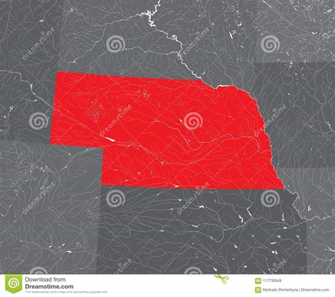 Mapa De Nebraska Com Lagos E Rios Ilustração Do Vetor Ilustração De