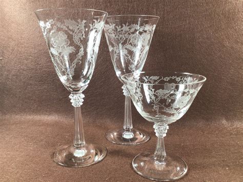 Vintage Fostoria Romance Etched Stemmed Wine Glasses Flower Etsy