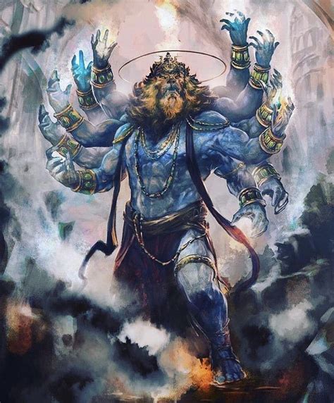 A Painting Of A Man With Many Arms And Hands In The Air Surrounded By