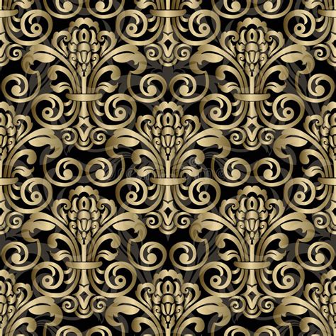 Black And Gold Digital Paper Seamless Damask Pattern For Background Or