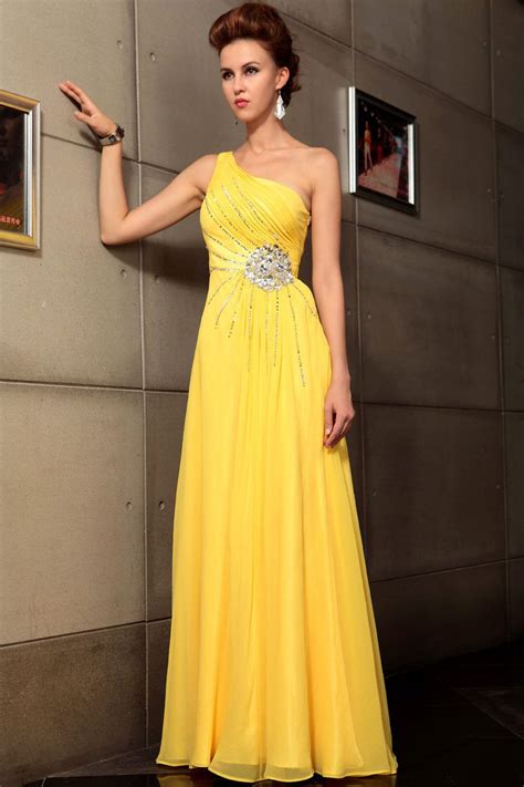 One Shoulder Yellow Formal Occasion Dress Prom Dresses Yellow Yellow