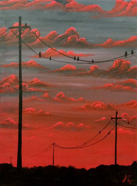 Sunset And Power Lines Aesthetic Painting Diy Canvas Art Painting